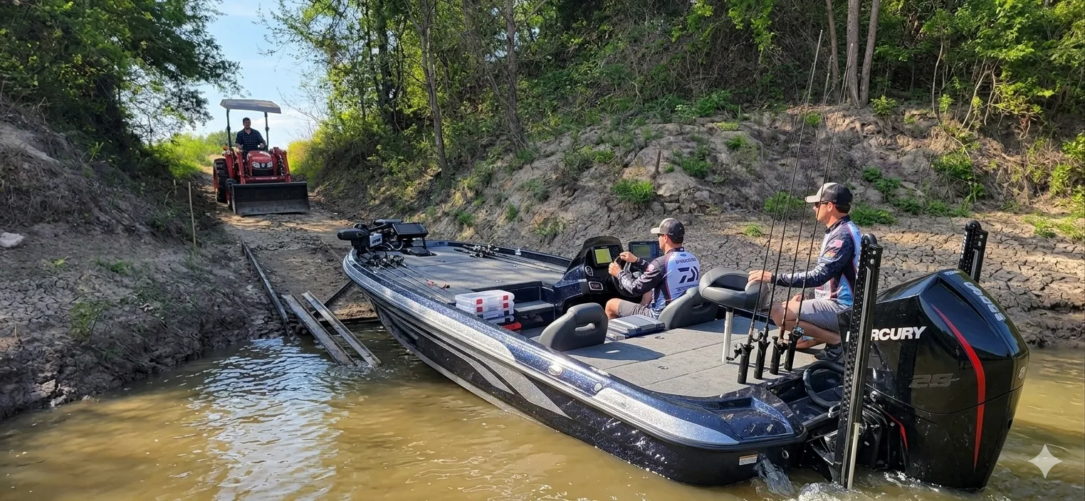 Bass boat at the ramp