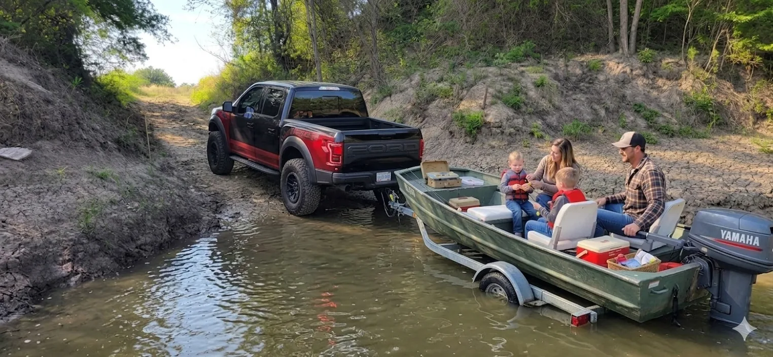 Family on a flat-bottom boat