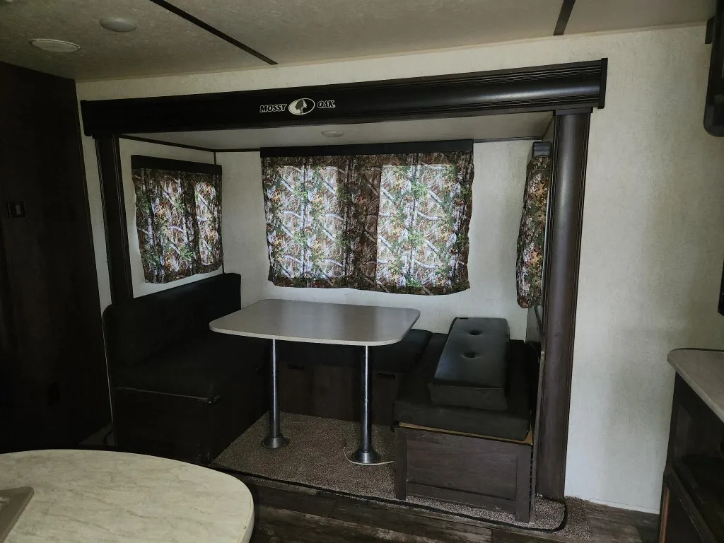 Mossy Oak Cabin interior from kitchen to living area