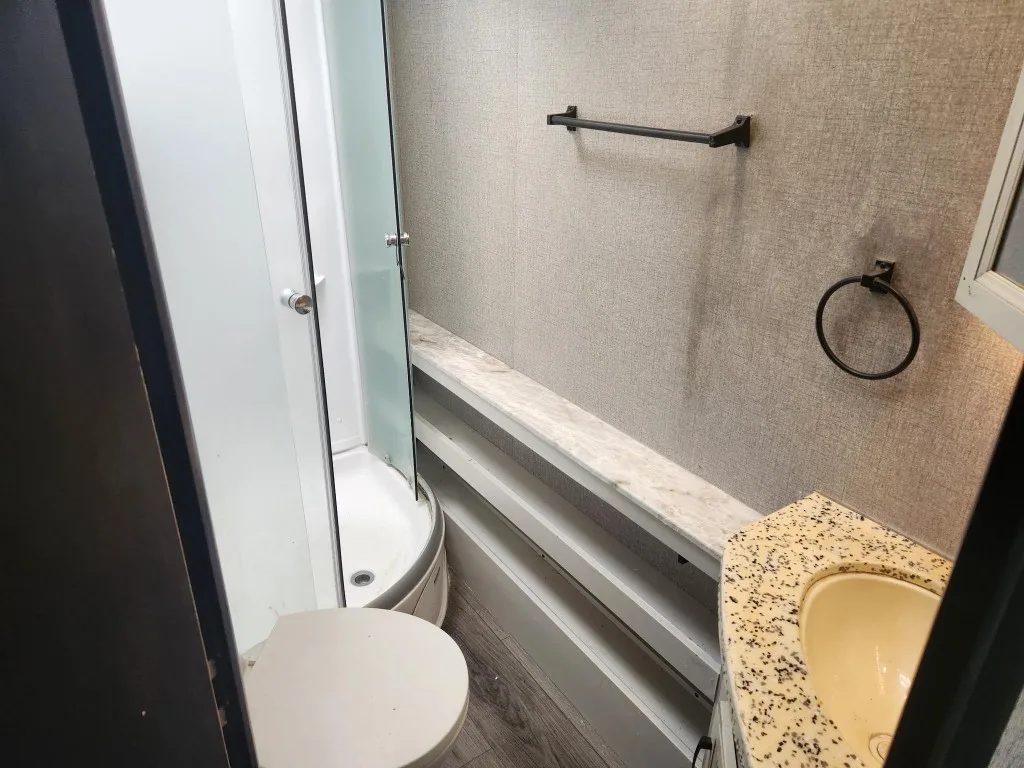 White Hawk RV bathroom with shower